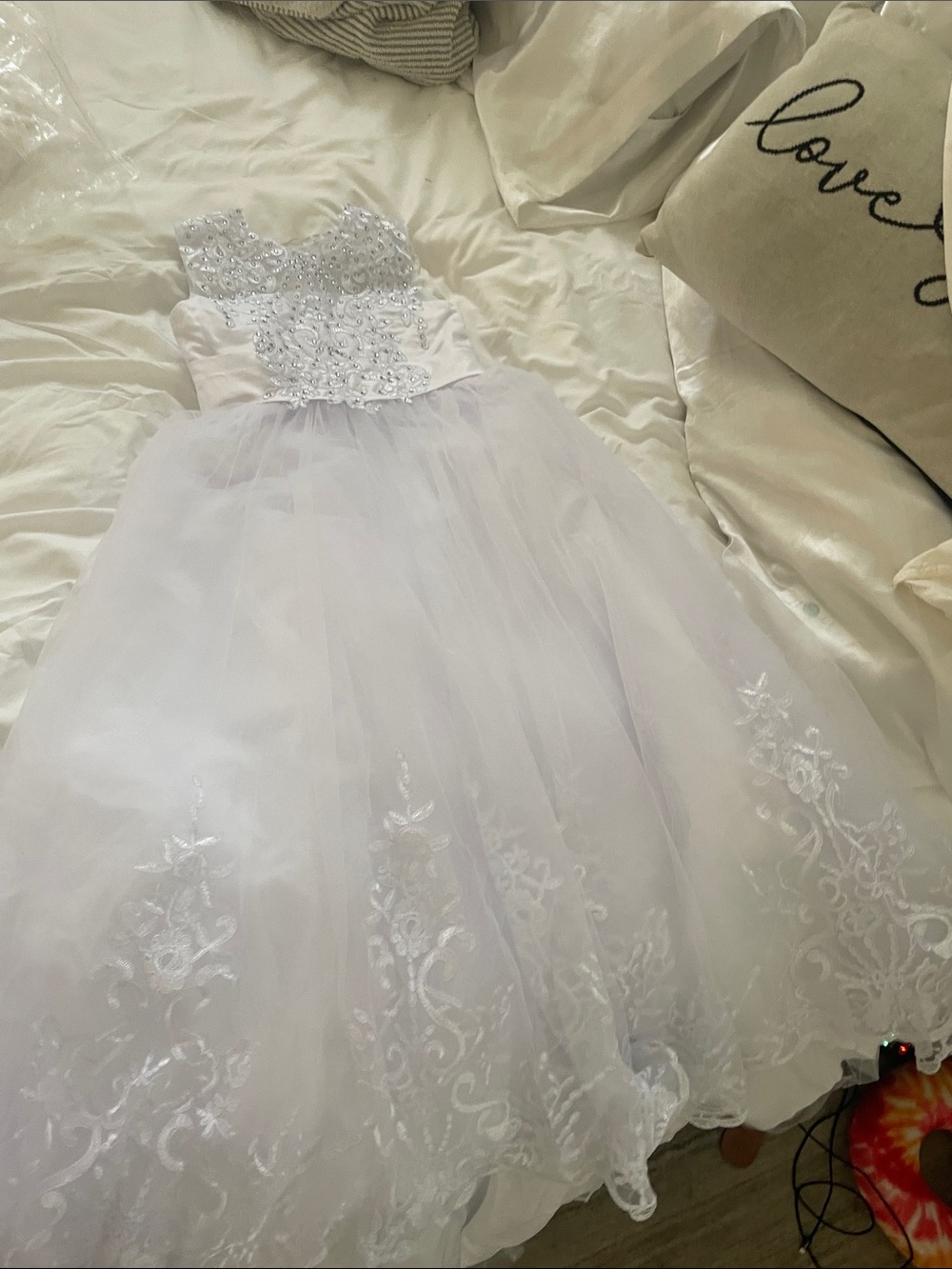 White Girls' Beaded Tulle Party Dress